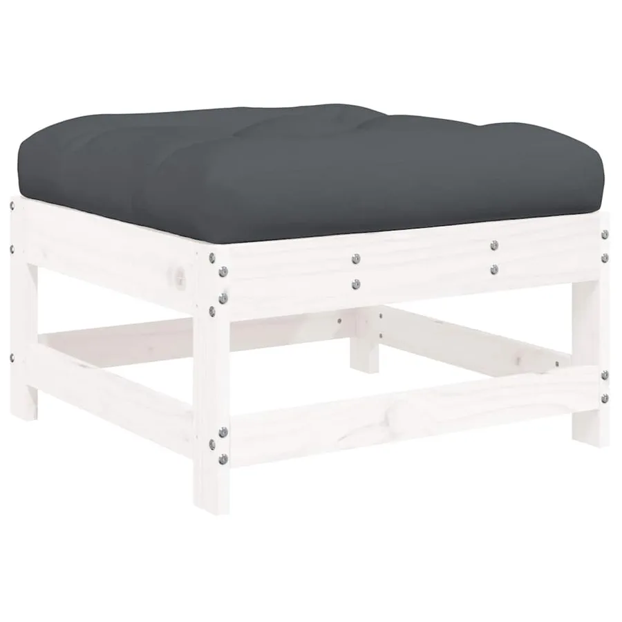 Repose-pieds de jardin coussins lot de 2 blanc bois pin massif - 6