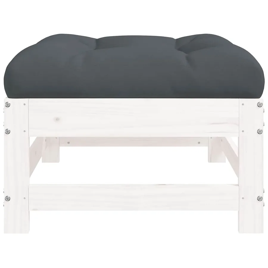 Repose-pieds de jardin coussins lot de 2 blanc bois pin massif - 7