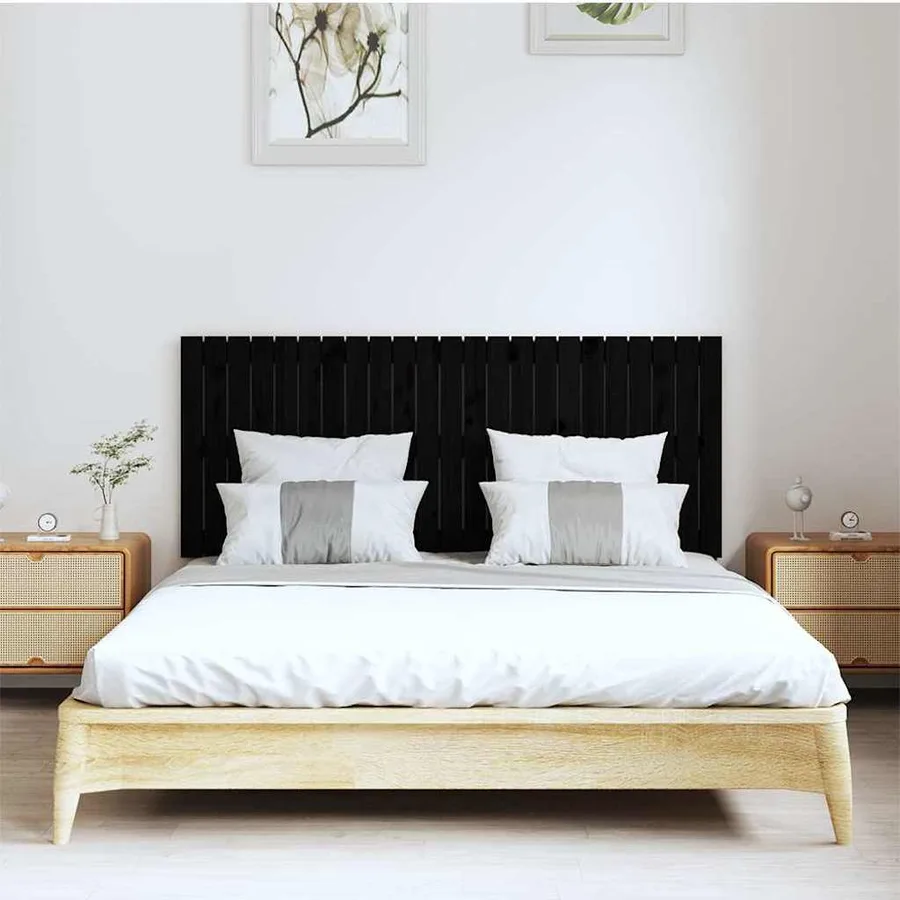 Tête de lit murale Noir 147x3x60 cm Bois massif de pin - 3