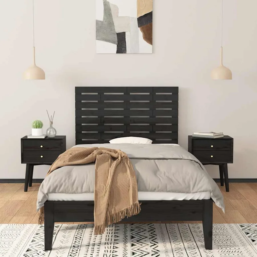 Tête de lit murale Noir 106x3x63 cm Bois massif de pin - 3