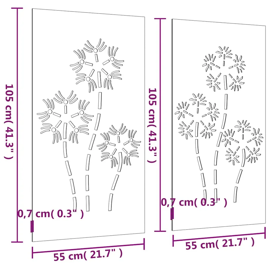Décorations murales de jardin 2pcs 105x55 cm design de fleur - 9