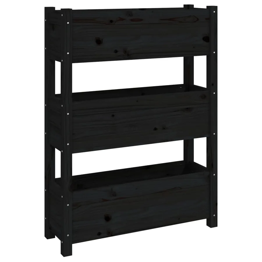 Jardinière Noir 77x25x104,5 cm Bois massif de pin - 2