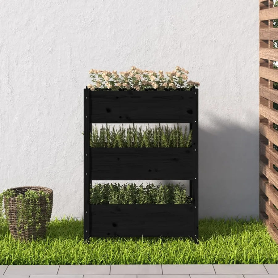 Jardinière Noir 77x25x104,5 cm Bois massif de pin - 3