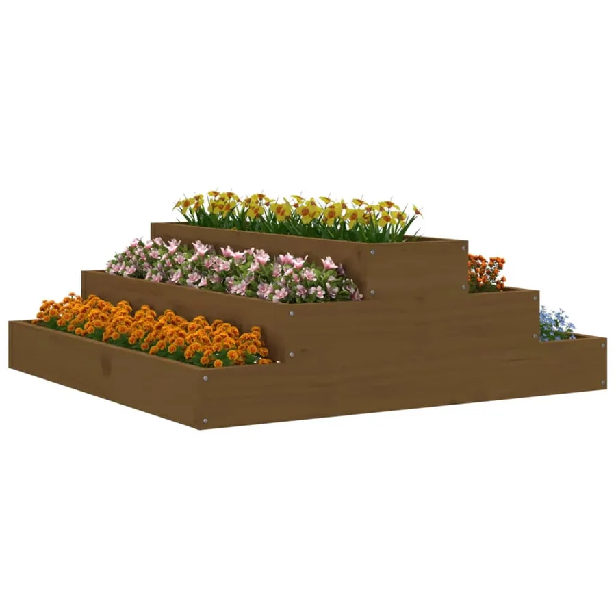 Jardinière Marron miel 80x80x27 cm Bois massif de pin - 3