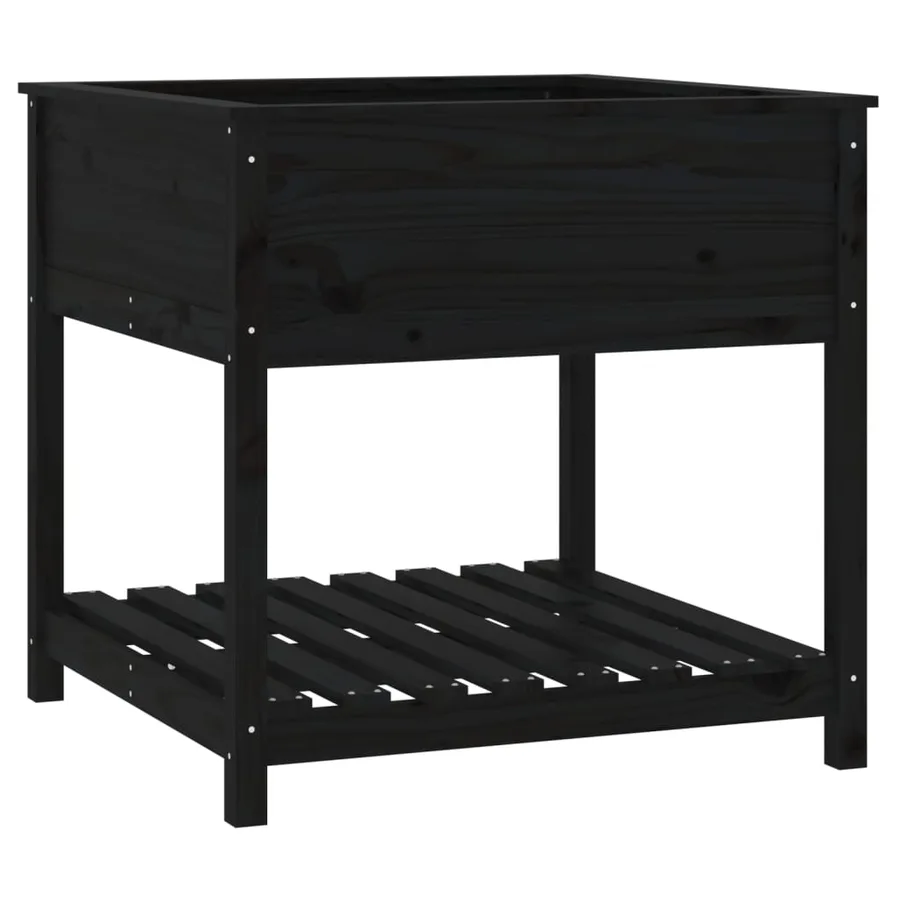 Jardinière avec étagère Noir 82,5x82,5x81 cm Bois massif de pin - 2