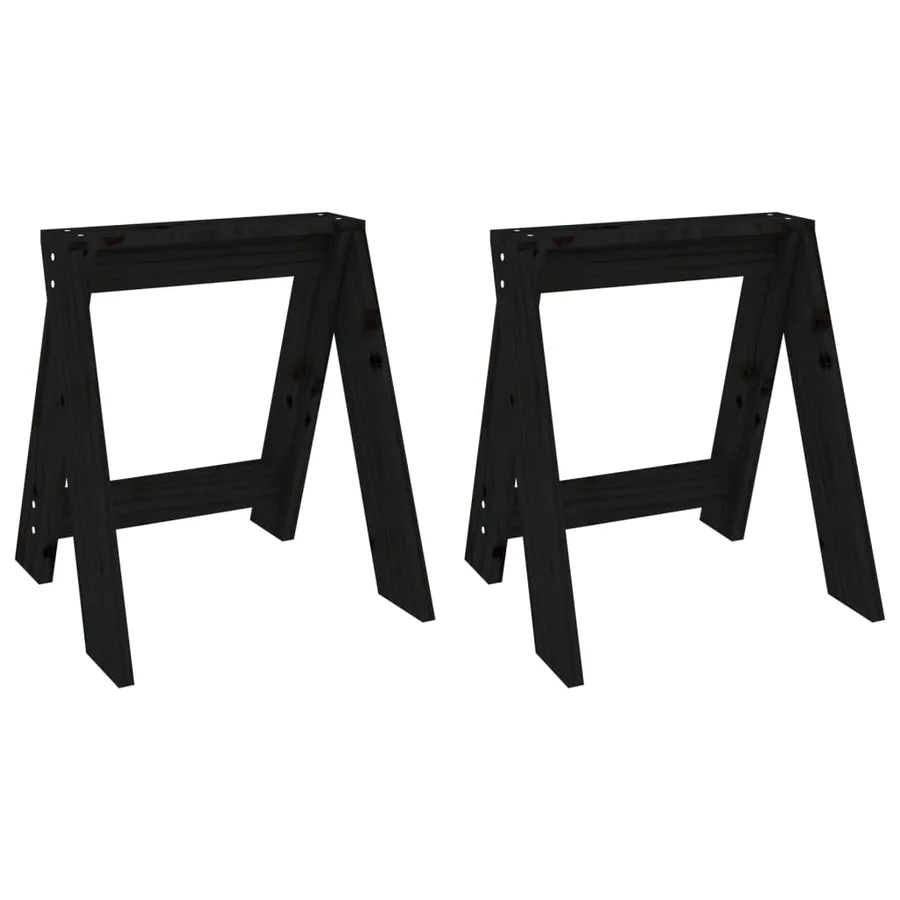 Tabourets lot de 2 noir 40x40x45 cm bois massif de pin - 2