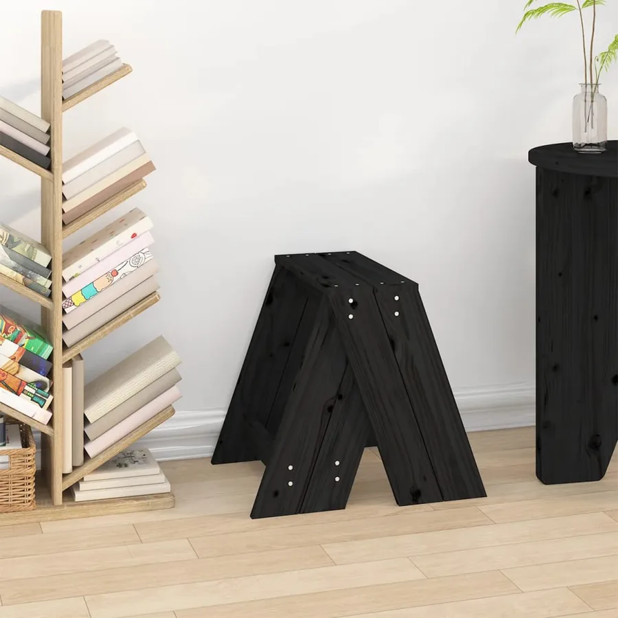 Tabourets lot de 2 noir 40x40x45 cm bois massif de pin - 3