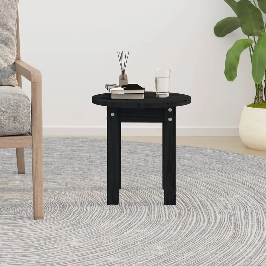 Table basse Noir Ø 35x35 cm Bois massif de pin - 3