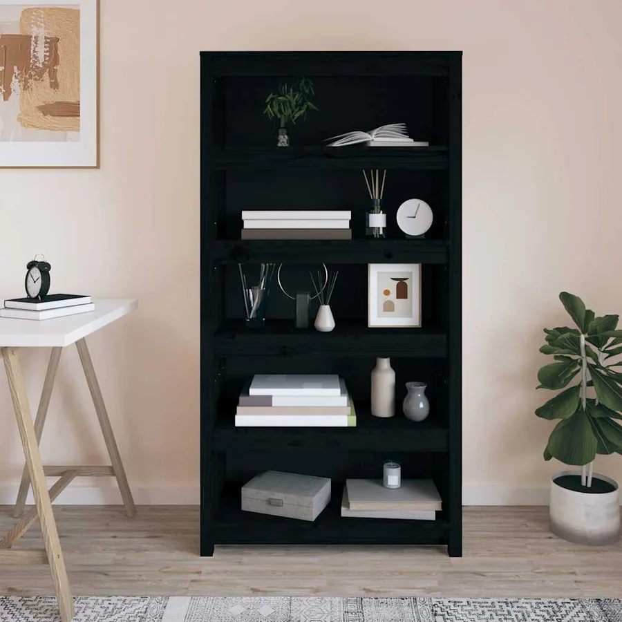 Bibliothèque Noir 80x35x154 cm Bois de pin massif - 3