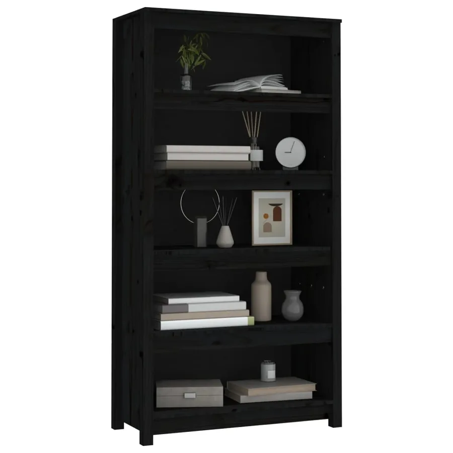 Bibliothèque Noir 80x35x154 cm Bois de pin massif - 4