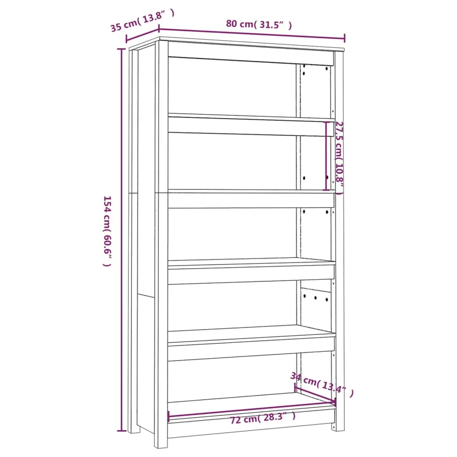 Bibliothèque Noir 80x35x154 cm Bois de pin massif - 8