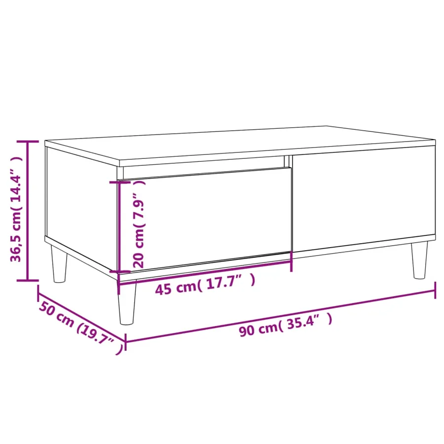 Table basse Blanc 90x50x36,5 cm Bois d'ingénierie - 10
