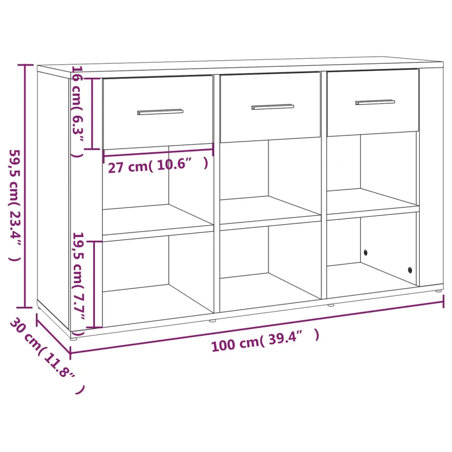 Buffet Sonoma gris 100x30x59,5 cm Bois d'ingénierie - 10