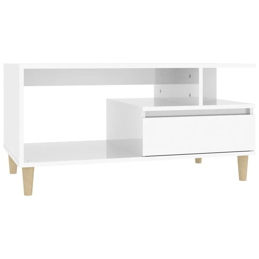 Table basse Blanc brillant 90x49x45 cm Bois d'ingénierie - 2
