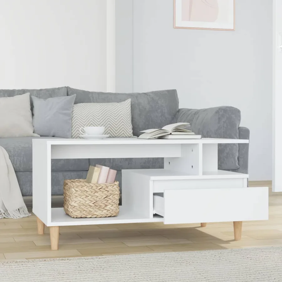 Table basse Blanc brillant 90x49x45 cm Bois d'ingénierie - 3