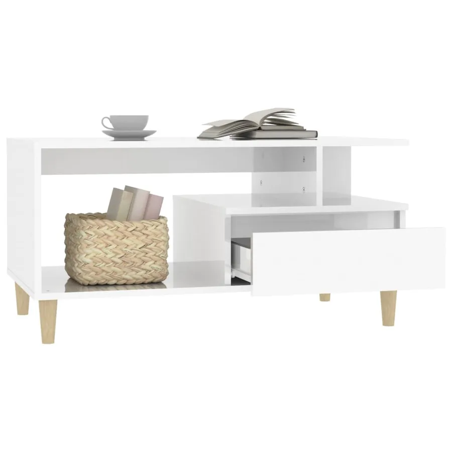 Table basse Blanc brillant 90x49x45 cm Bois d'ingénierie - 4