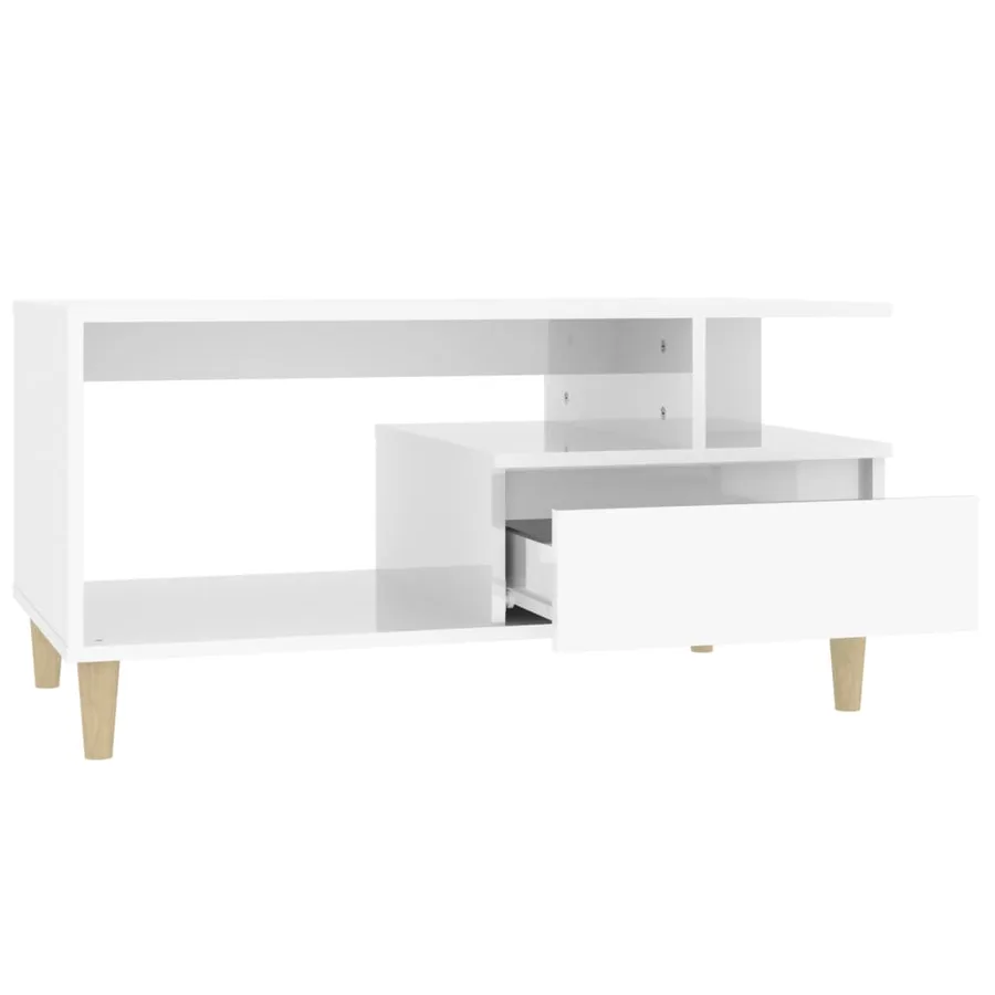 Table basse Blanc brillant 90x49x45 cm Bois d'ingénierie - 6