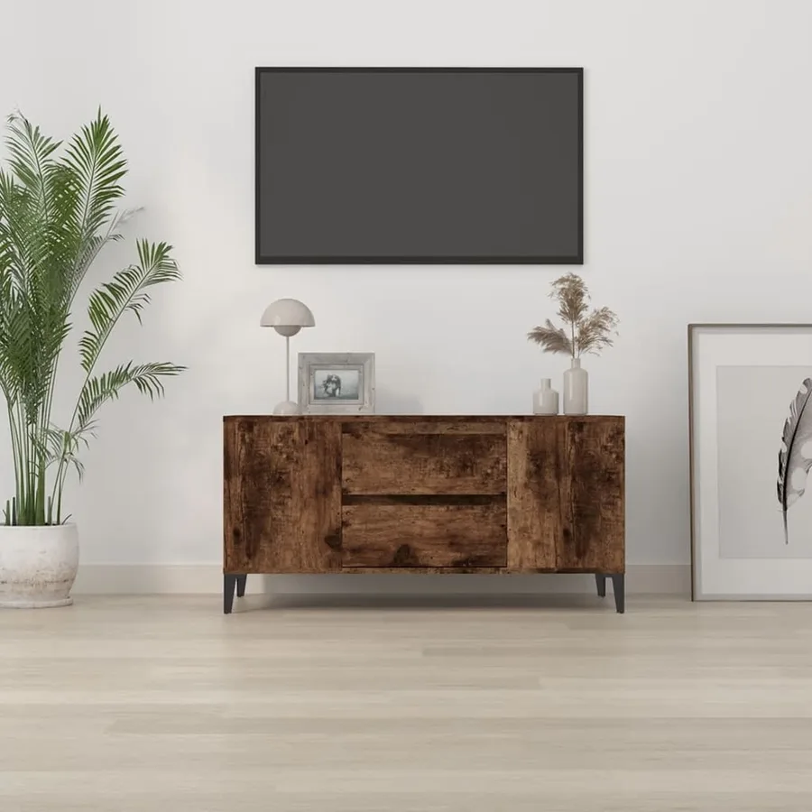 Meuble TV Chêne fumé 102x44,5x50 cm Bois d'ingénierie - 3