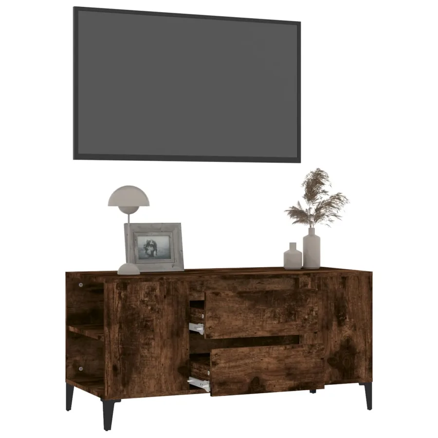 Meuble TV Chêne fumé 102x44,5x50 cm Bois d'ingénierie - 5