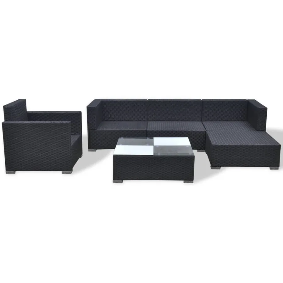 Salon de jardin 6 pcs avec coussins résine tressée noir - 7