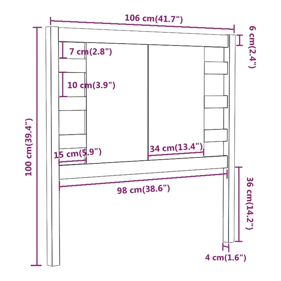 Tête de lit Gris 106x4x100 cm Bois massif de pin - 6