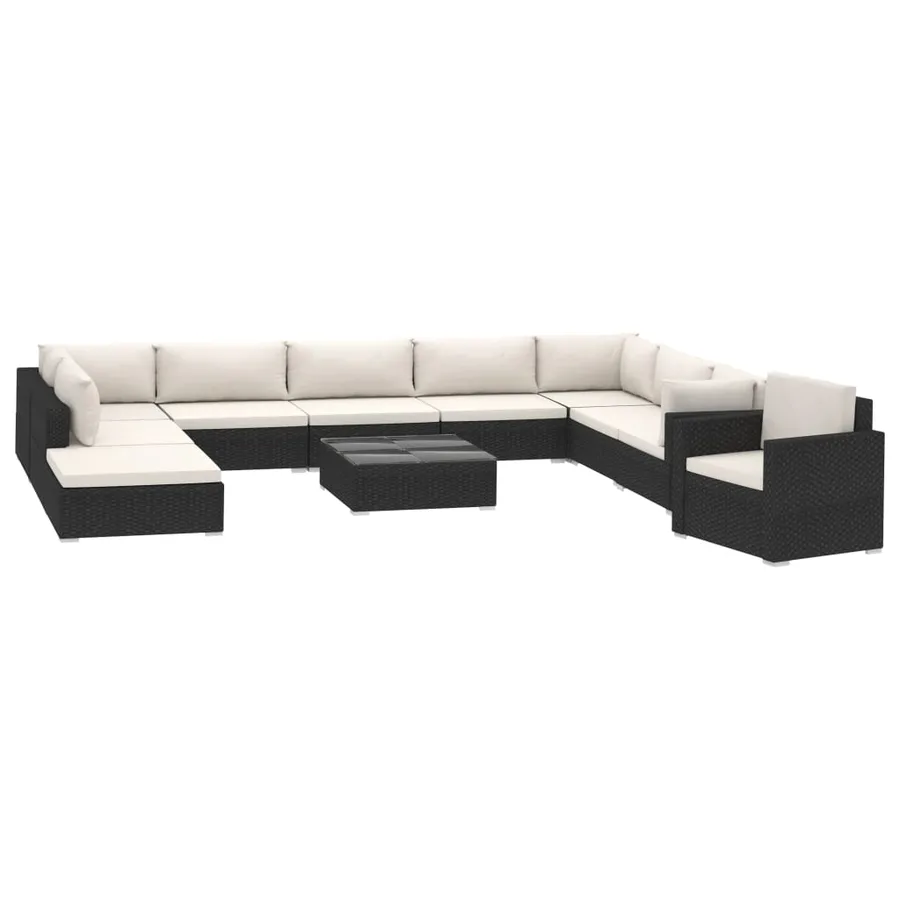Salon de jardin 11 pcs avec coussins Résine tressée Noir - 2