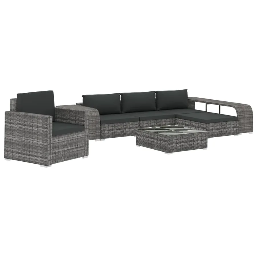 Salon de jardin 8 pcs avec coussins résine tressée gris - 2