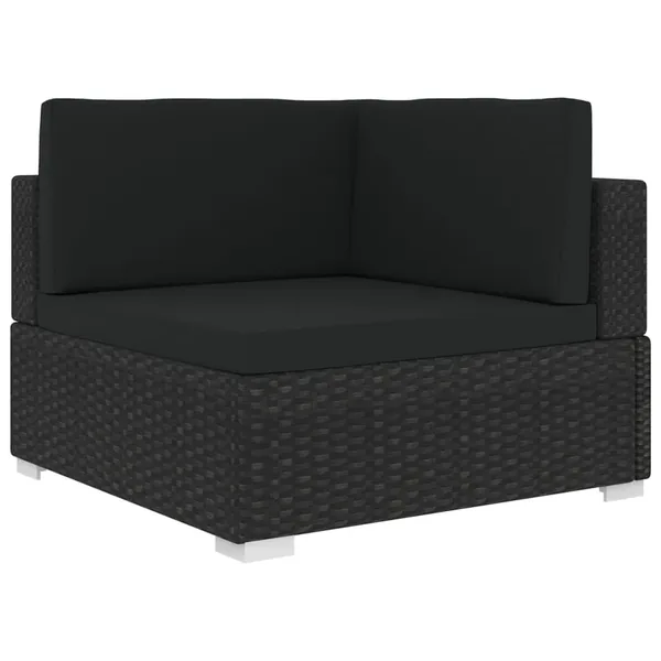 Chaise d'angle 1 pc et coussins Résine tressée Noir