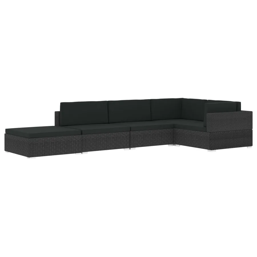Chaise d'angle 1 pc et coussins Résine tressée Noir - 14