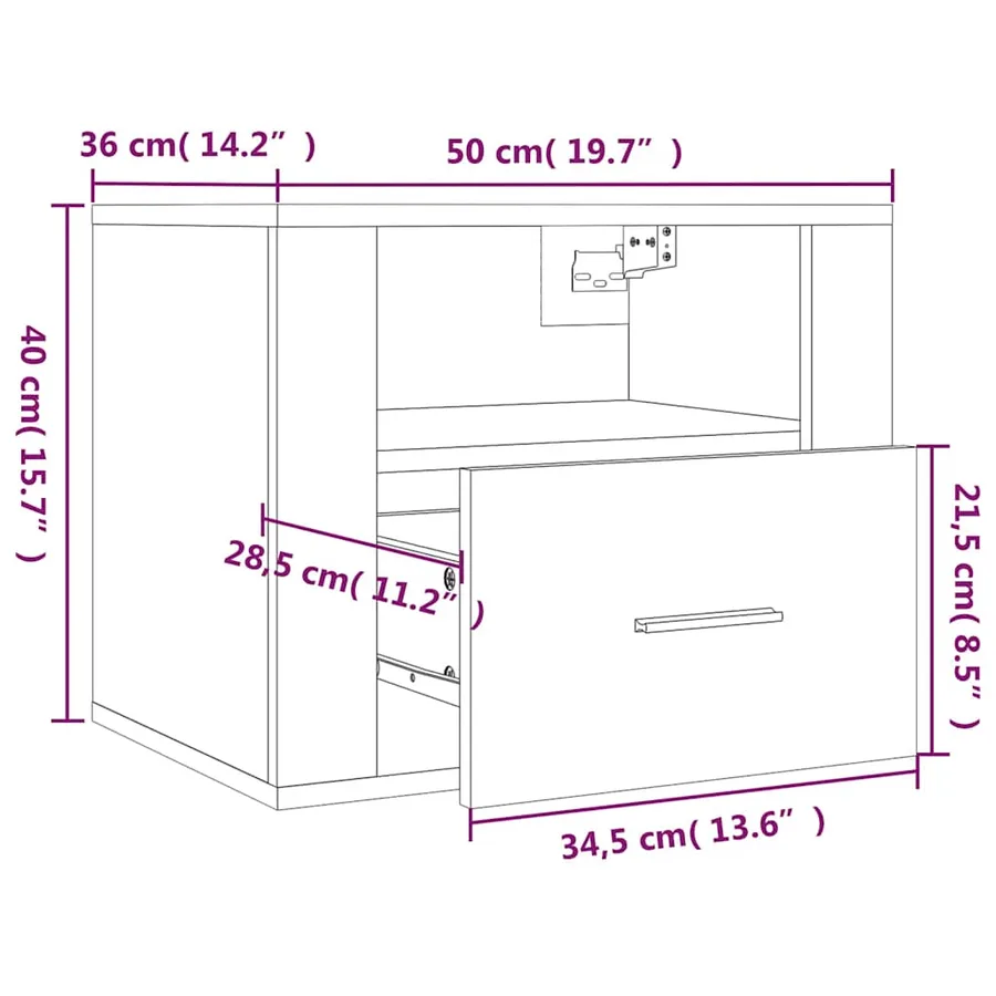 Table de chevet murale Chêne marron 50x36x40 cm - 10