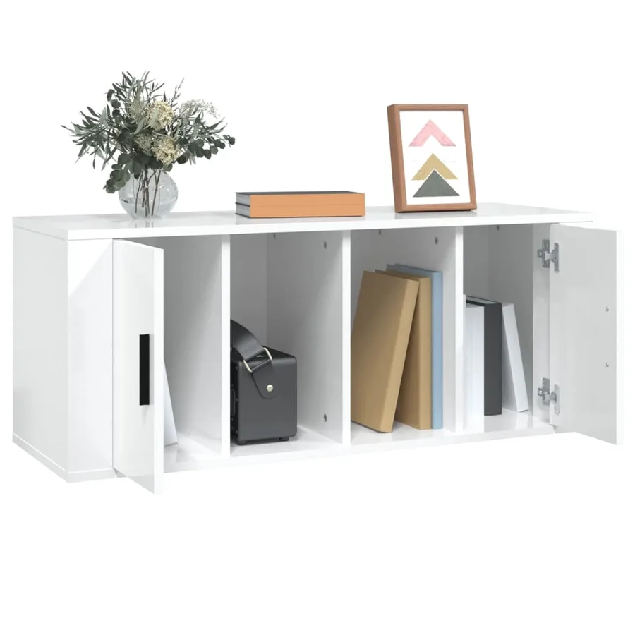Meuble TV Blanc brillant 100x35x40 cm Bois d'ingénierie - 4