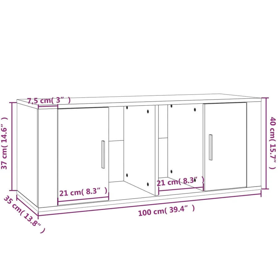 Meuble TV Blanc brillant 100x35x40 cm Bois d'ingénierie - 9