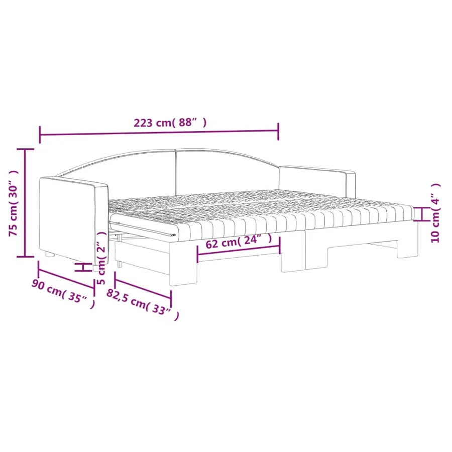 Lit de jour avec gigogne et matelas gris clair 80x200 cm tissu - 12