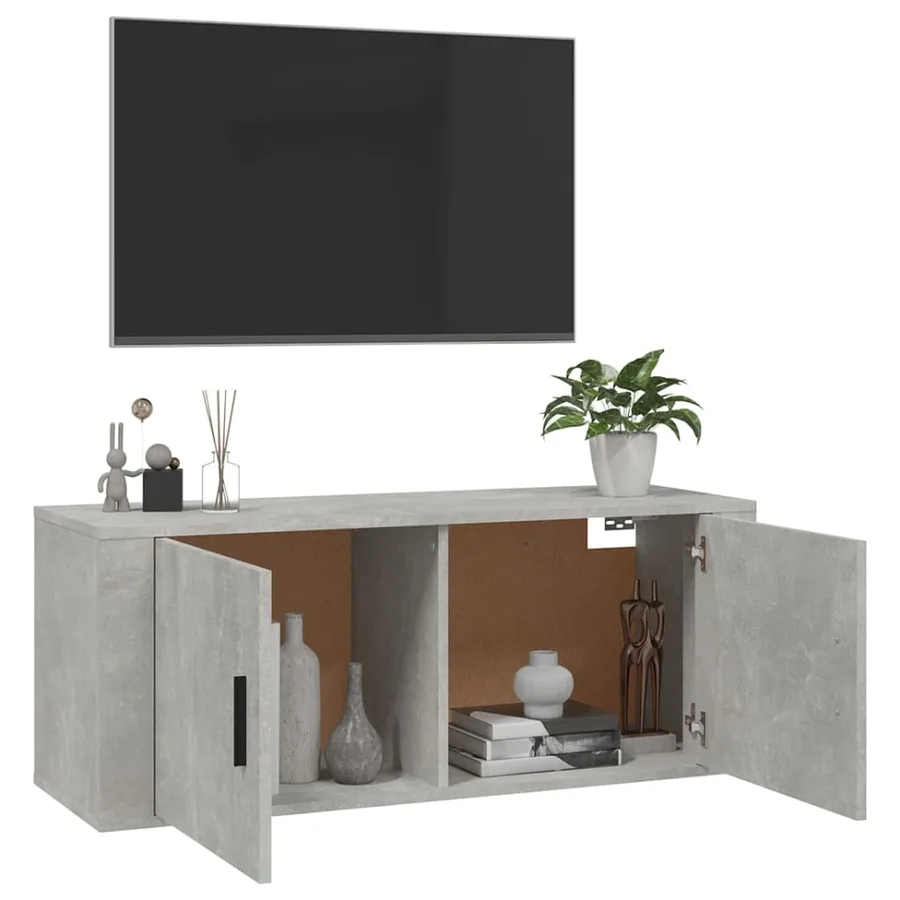 Meuble TV mural Gris béton 100x34,5x40 cm - 9