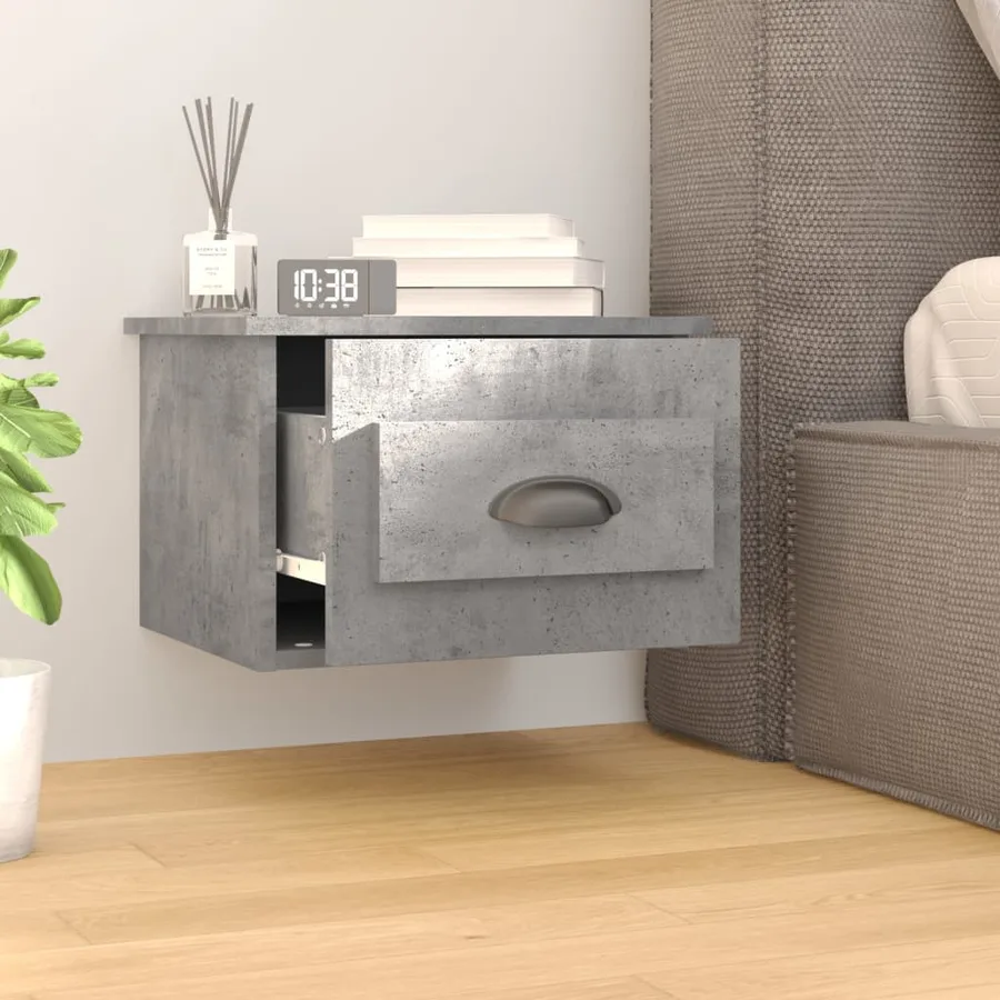 Table de chevet murale gris béton 50x36x40 cm - 3