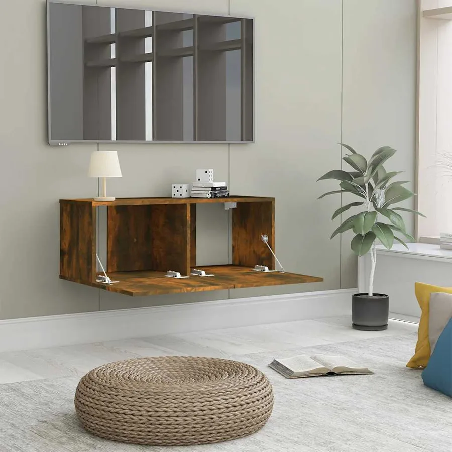 Meuble TV chêne fumé 80x30x30 cm bois d'ingénierie - 3