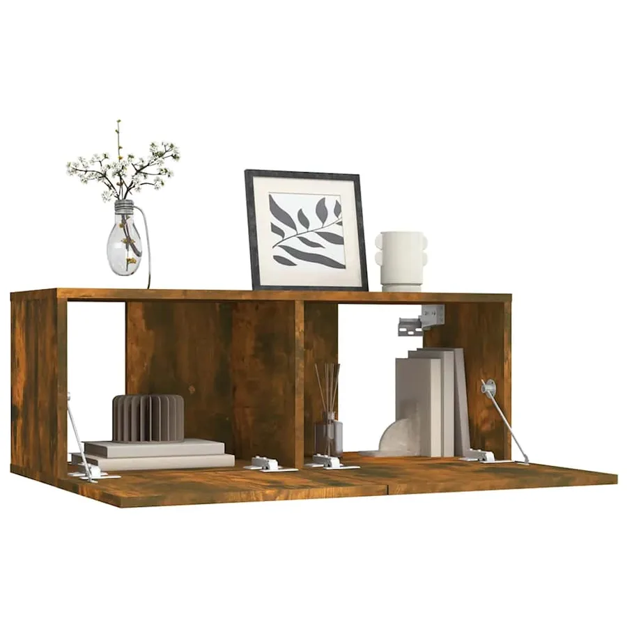 Meuble TV chêne fumé 80x30x30 cm bois d'ingénierie - 8
