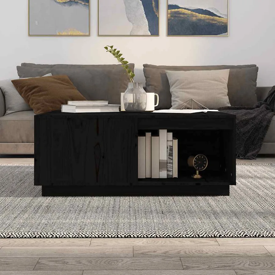 Table basse Noir 100x101x40,5 cm Bois massif de pin - 3