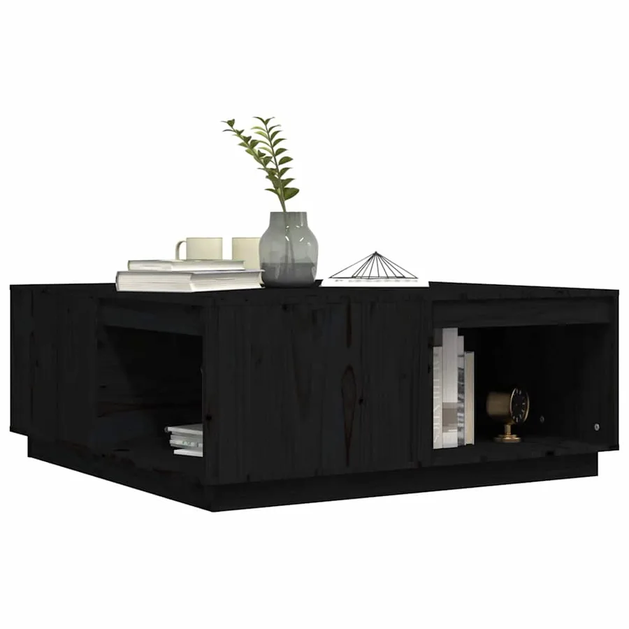 Table basse Noir 100x101x40,5 cm Bois massif de pin - 4