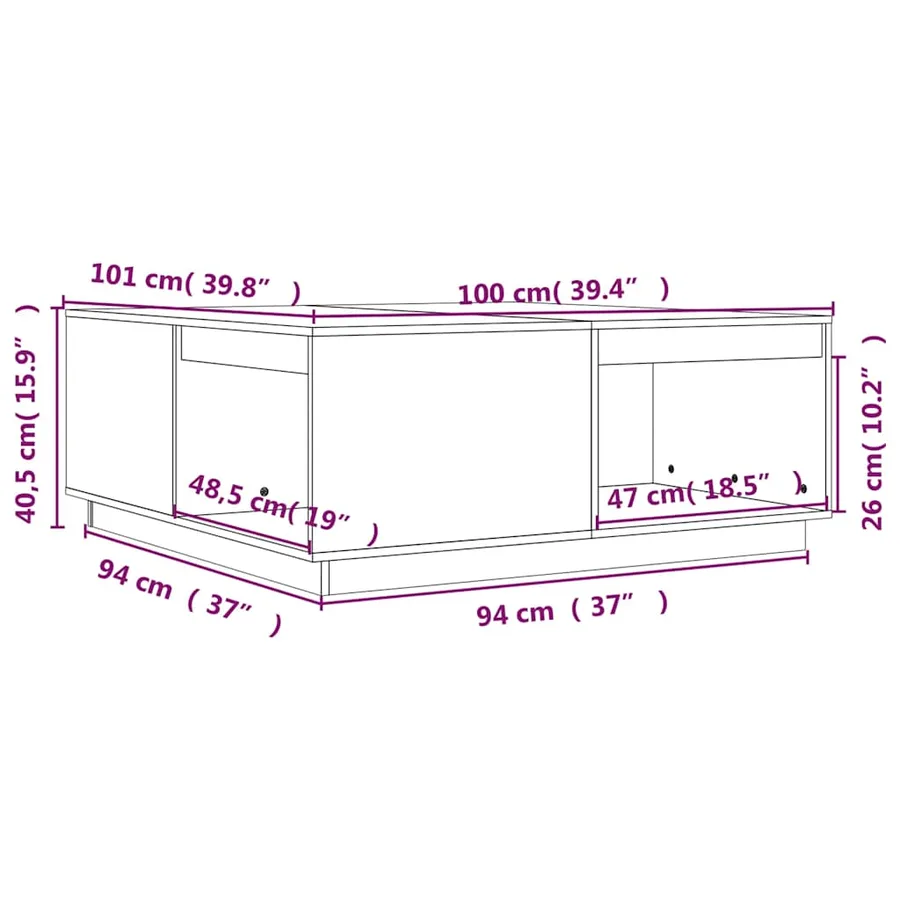 Table basse Noir 100x101x40,5 cm Bois massif de pin - 8