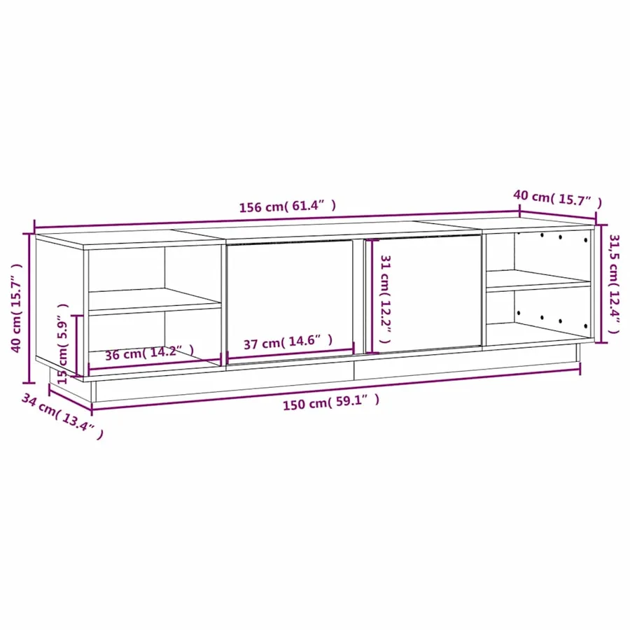 Meuble TV Noir 156x40x40 cm Bois de pin massif - 10