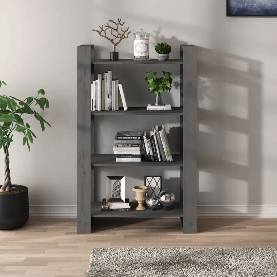 Bibliothèque/Séparateur de pièce Gris 80x35x125 cm Pin massif - 3