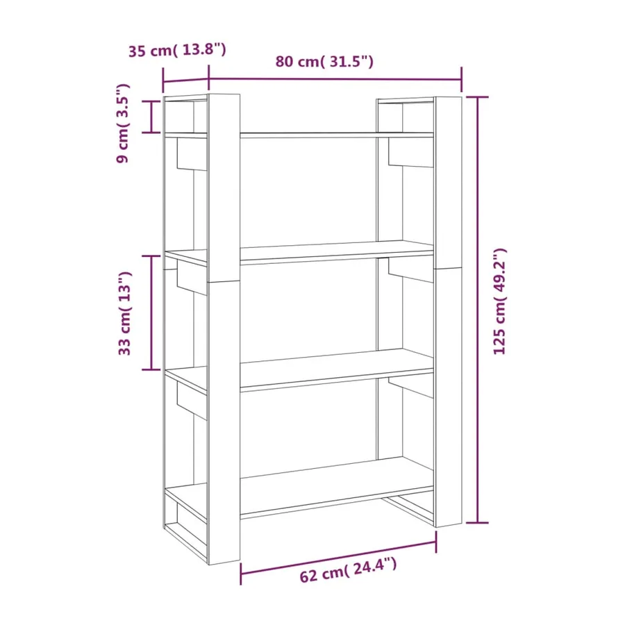 Bibliothèque/Séparateur de pièce Gris 80x35x125 cm Pin massif - 8