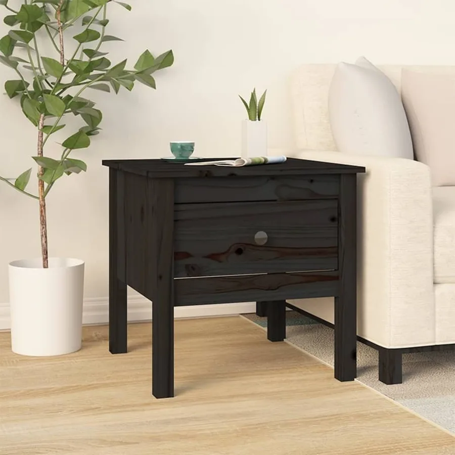 Tables d'appoint 2 pcs Noir 50x50x49 cm Bois massif de pin - 4