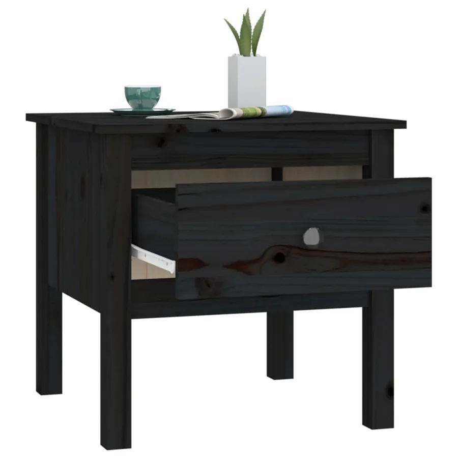 Tables d'appoint 2 pcs Noir 50x50x49 cm Bois massif de pin - 7
