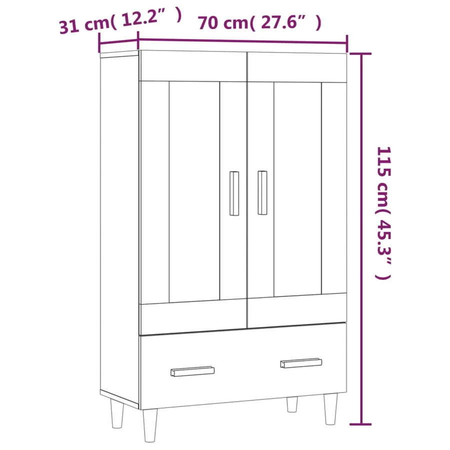 Buffet haut Gris béton 70x31x115 cm Bois d'ingénierie - 10