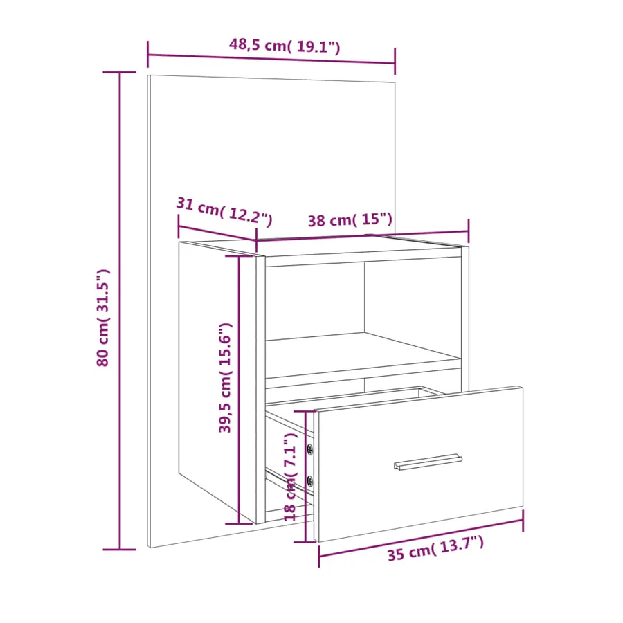 Table de chevet murale Blanc brillant - 9