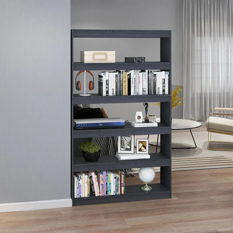 Bibliothèque/Séparateur de pièce Gris 100x30x167,5cm Pin massif - 3