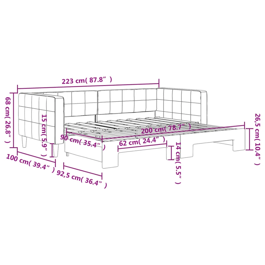 Lit de jour avec gigogne sans matelas gris clair 90x200 cm - 11