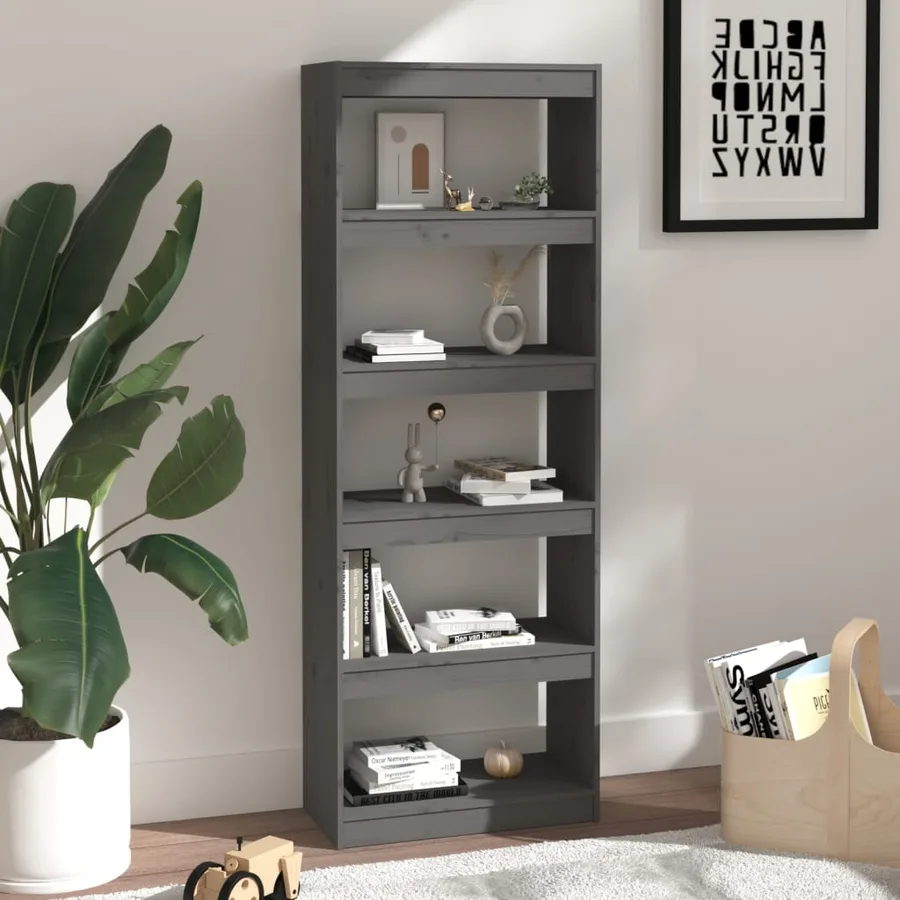 Bibliothèque/Séparateur de pièce Gris 60x30x167,5 cm Pin massif - 6